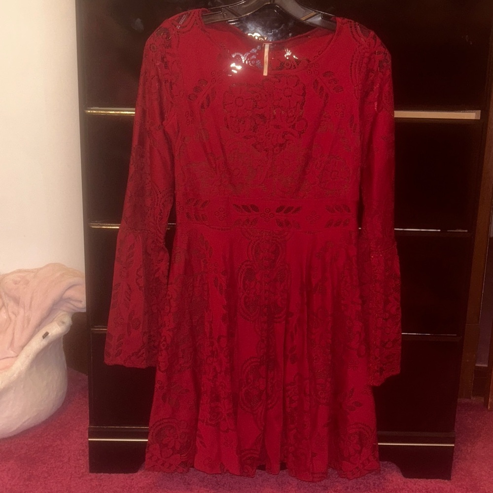 Elegant Red Lace Dress Free People